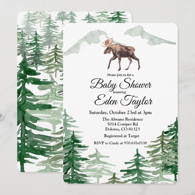 Invitación de Baby Shower a un alce de árbol rústi (Anverso / Reverso)