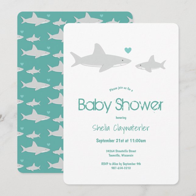Invitación de Baby Shower a un animal verde de tib (Anverso / Reverso)