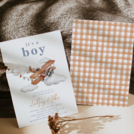 Invitación de Baby Shower a un avión vintage | Niñ