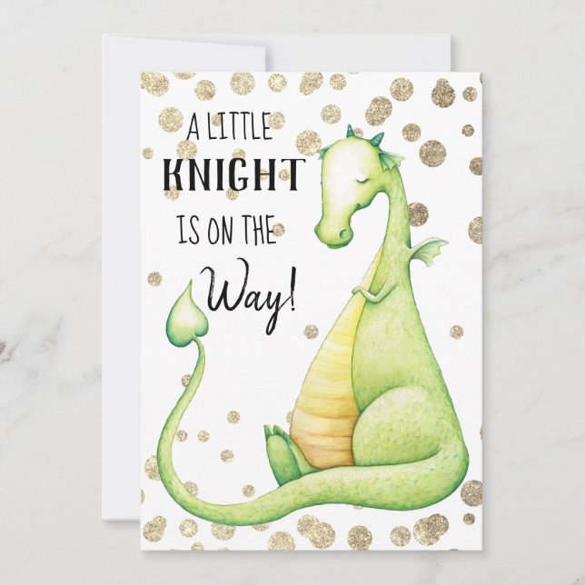 ~ Invitación de Baby Shower a un bebé dragón verde (Anverso)