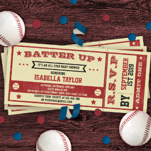 Invitación de Baby Shower a un boleto de béisbol v