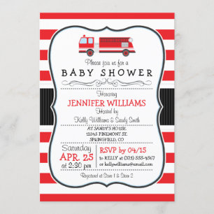 Invitación de Baby Shower a un camión de bomberos