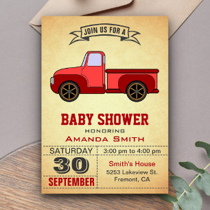 Invitación de Baby Shower a un camión rojo vintage