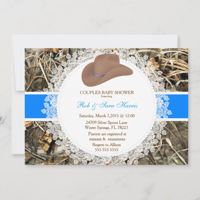 Invitación de Baby Shower a un camo rústico de cam (Anverso)