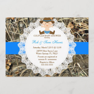 Invitación de Baby Shower a un camo rústico de cam