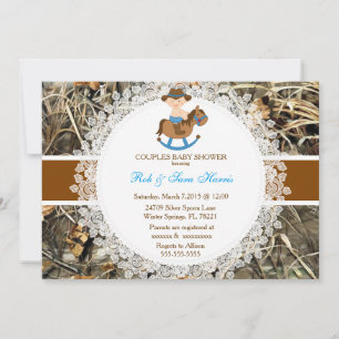 Invitación de Baby Shower a un camo rústico de cam