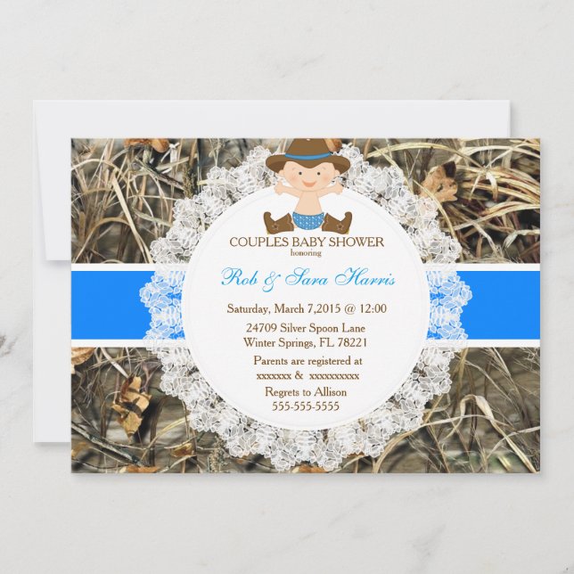 Invitación de Baby Shower a un camo rústico de cam (Anverso)