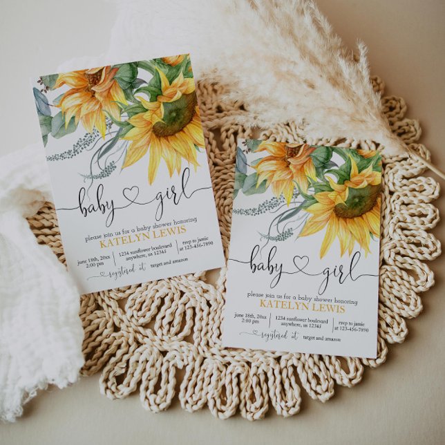 Invitación de Baby Shower a un Chica con girasol (Subido por el creador)