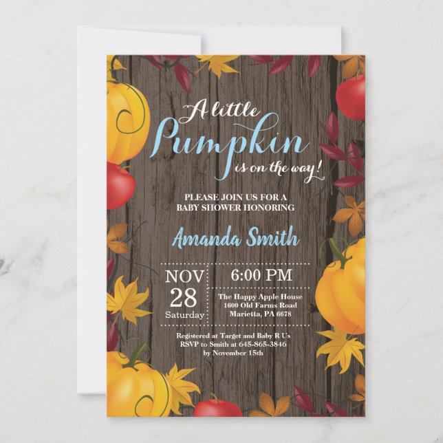 Invitación de Baby Shower a un chico de calabaza r (Anverso)