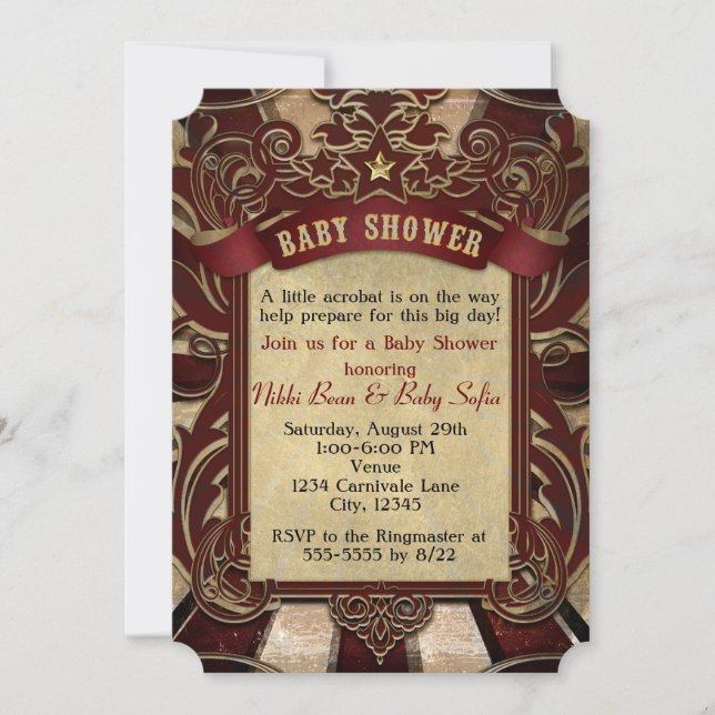 Invitación de Baby Shower a un circo de carnaval v (Anverso)