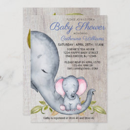 Invitación de Baby Shower a un dulce elefante ruso