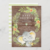 Invitación de Baby Shower a un elefante neutral ru