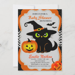 Invitación de Baby Shower a un gato y calabaza