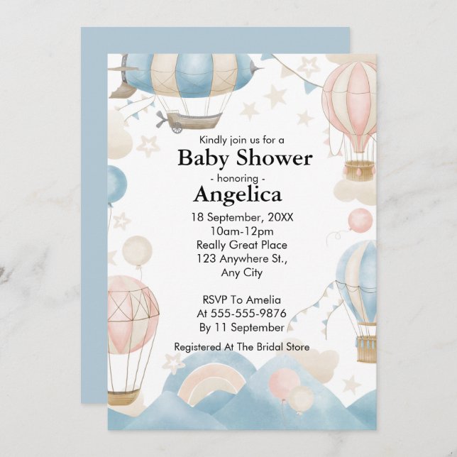 Invitación de Baby Shower a un globo acuático de a (Anverso / Reverso)