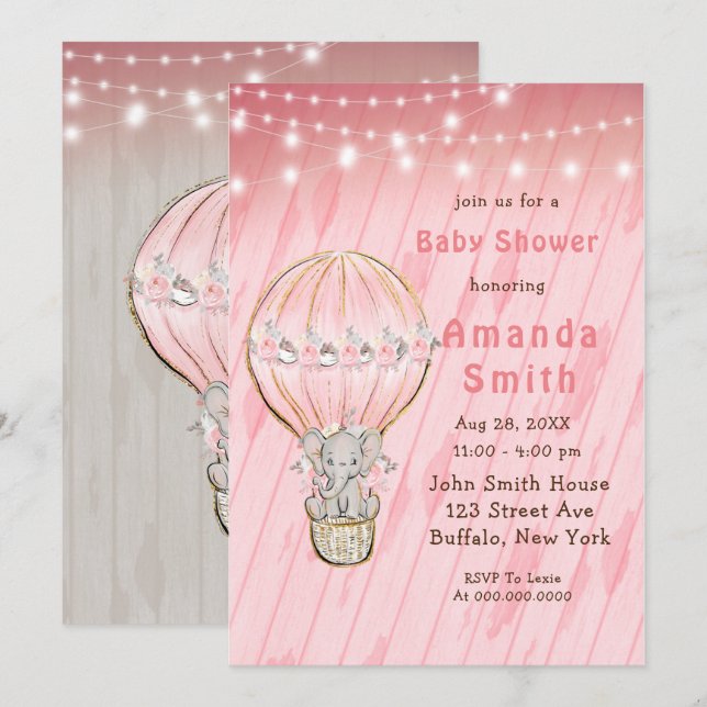 Invitación de Baby Shower a un globo de aire calie (Anverso / Reverso)