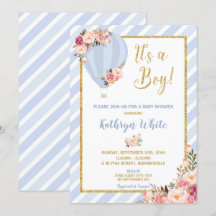 Invitación de Baby Shower a un globo de aire calie