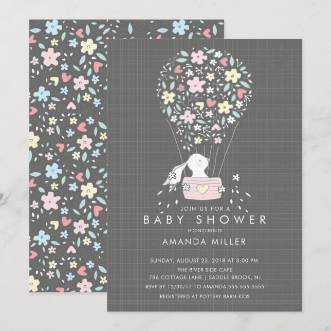 Invitación de Baby Shower a un globo de aire calie (Anverso / Reverso)