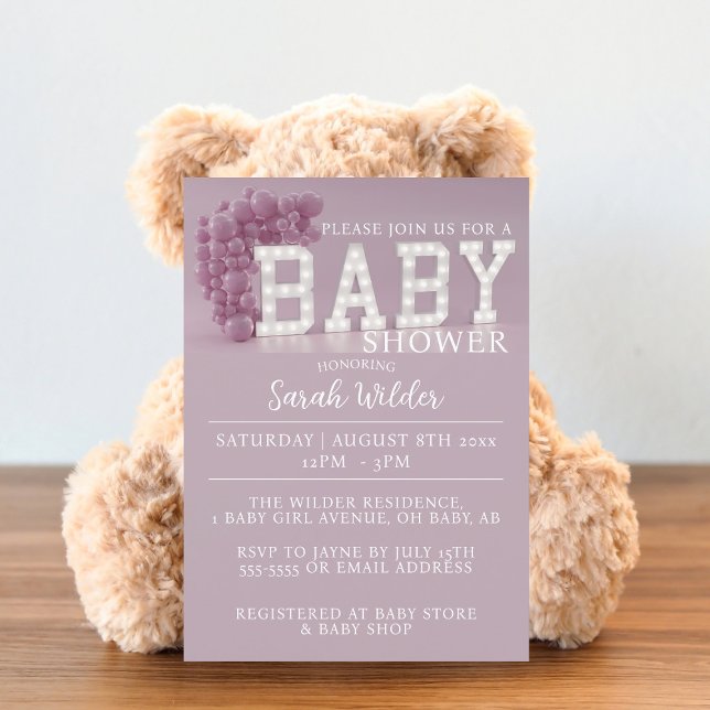 Invitación de Baby Shower a un globo rosa Dusky (If you're hosting a pink baby shower with a balloon theme, here's your invitation. Add your details)
