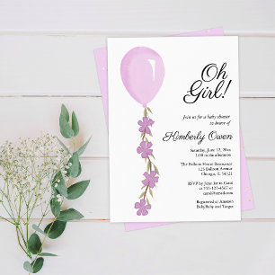 Invitación de Baby Shower a un globo rosa lindo