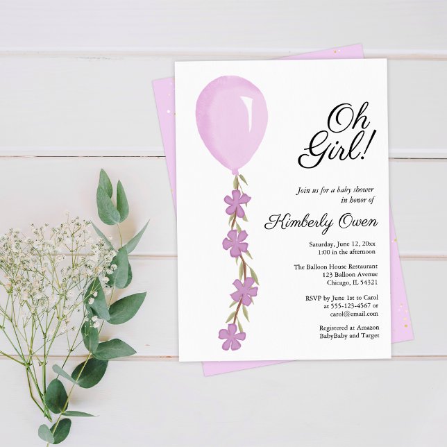 Invitación de Baby Shower a un globo rosa lindo (Subido por el creador)