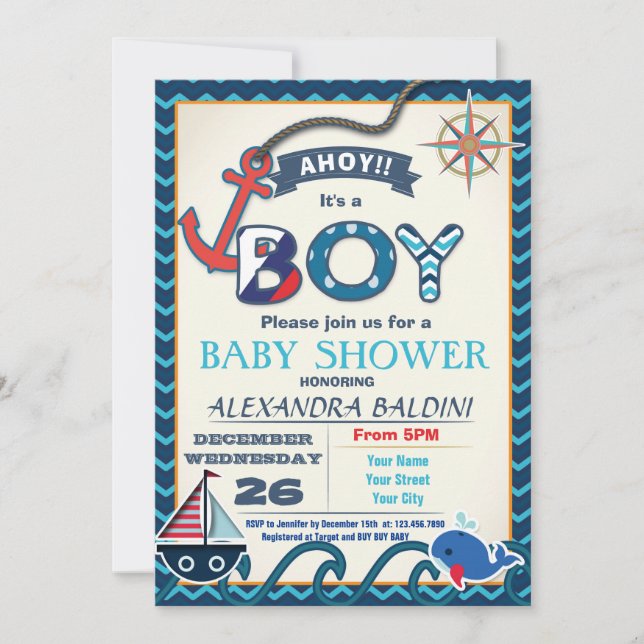 Invitación de Baby Shower a un niño (Anverso)