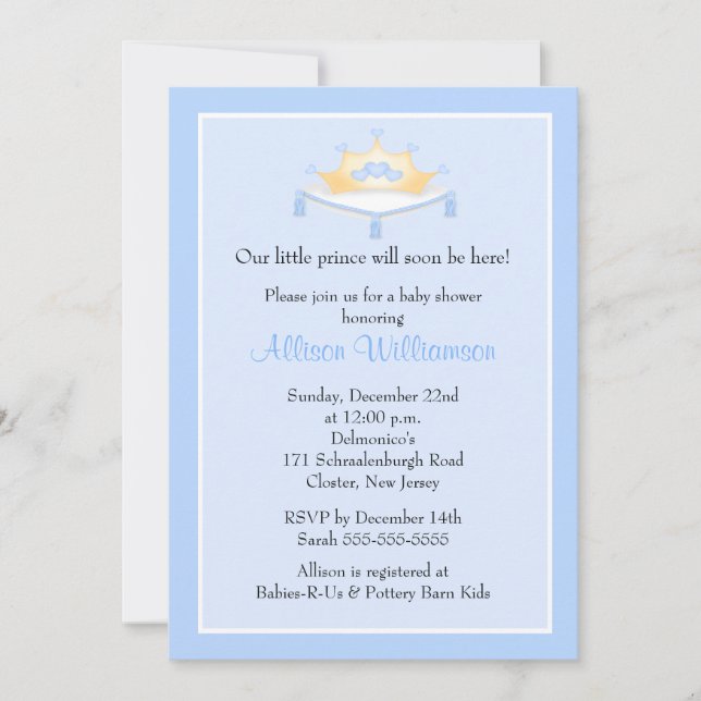 Invitación de Baby Shower a un niño de la corona (Anverso)