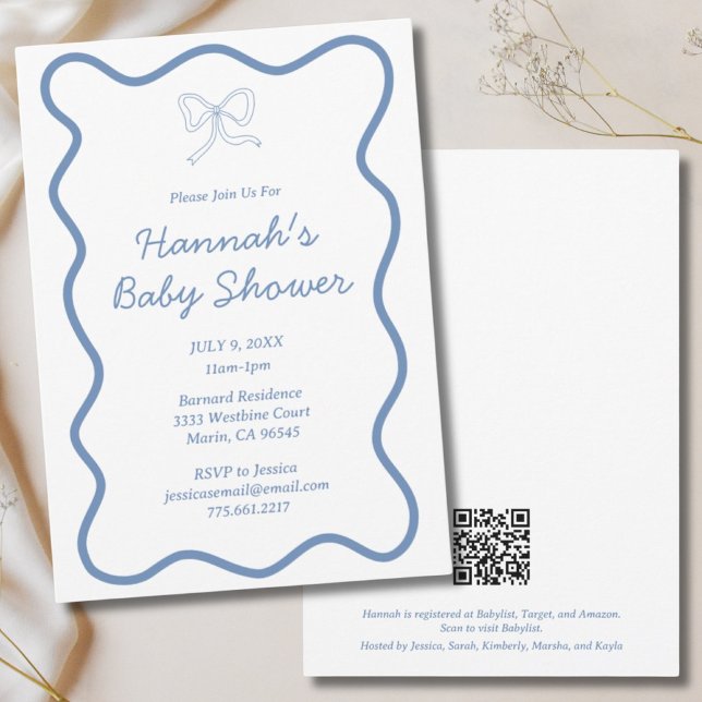 Invitación de Baby Shower a un niño pequeño con un (Modern Dusty Blue Baby Boy Baby Shower Invitation)