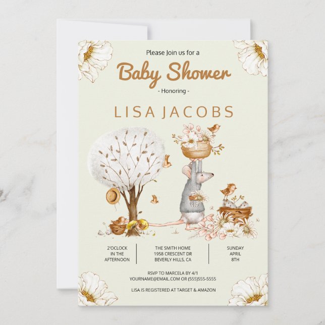 Invitación de Baby Shower a un país con el ratón d (Anverso)