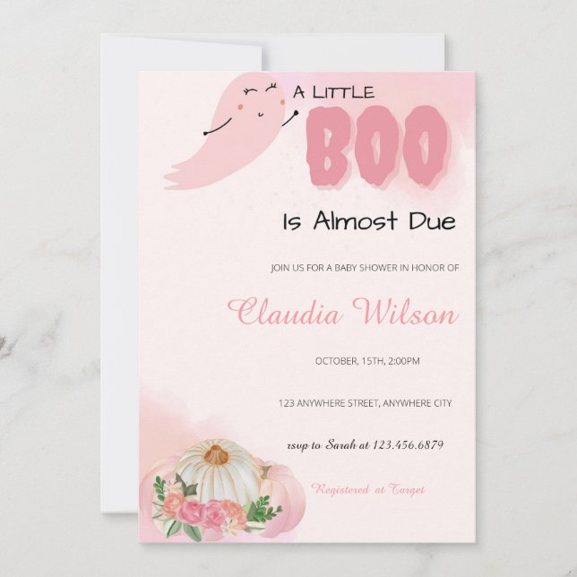 Invitación de Baby Shower a un pequeño Boo Hallowe (Anverso)