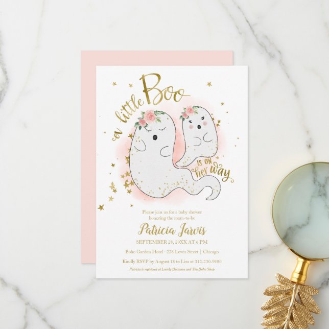 Invitación de Baby Shower a un pequeño Boo Hallowe (Anverso/Reverso In Situ)