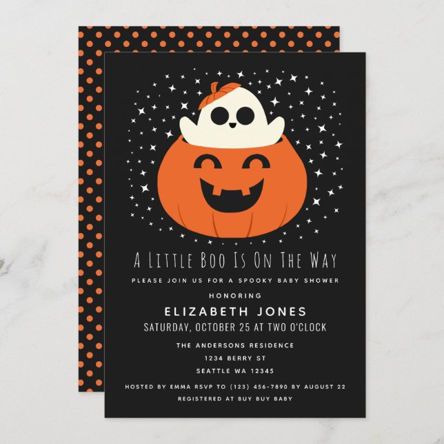 Invitación de Baby Shower a un pequeño Boo Hallowe (Anverso / Reverso)