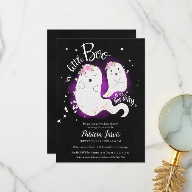 Invitación de Baby Shower a un pequeño Boo Hallowe (Anverso/Reverso In Situ)