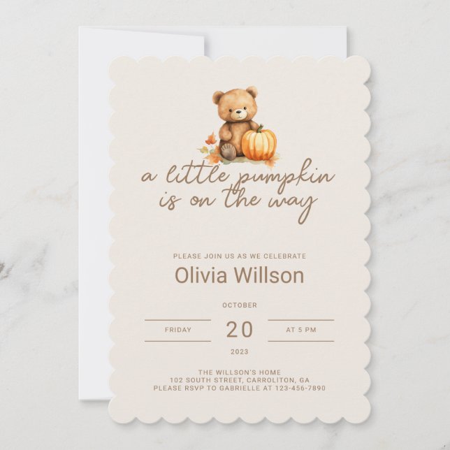 Invitación de Baby Shower a un pequeño calabaza Ha (Anverso)