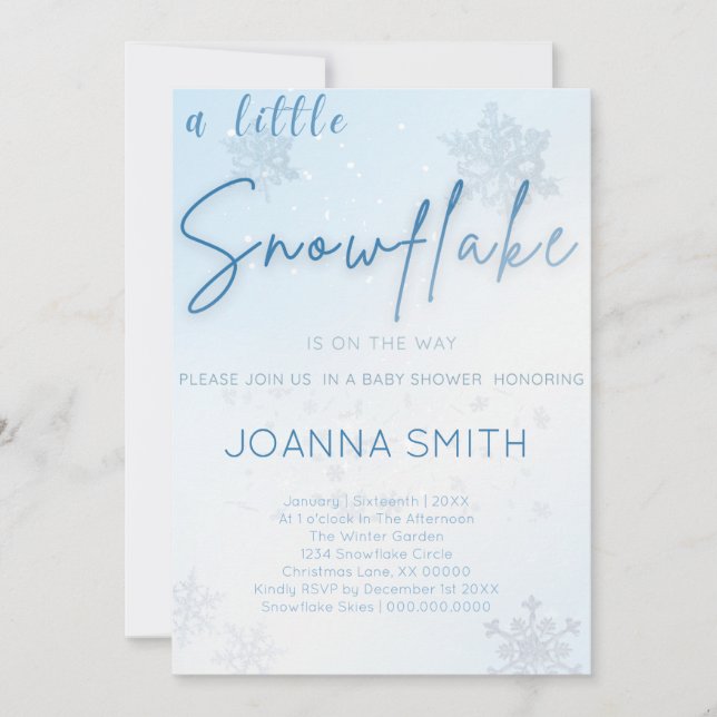 Invitación de Baby Shower a un pequeño copo de nie (Anverso)