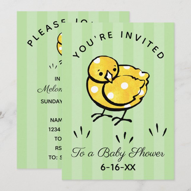 Invitación de Baby Shower a un pequeño polluelo am (Anverso / Reverso)
