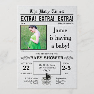 Invitación de Baby Shower a un periódico vintage
