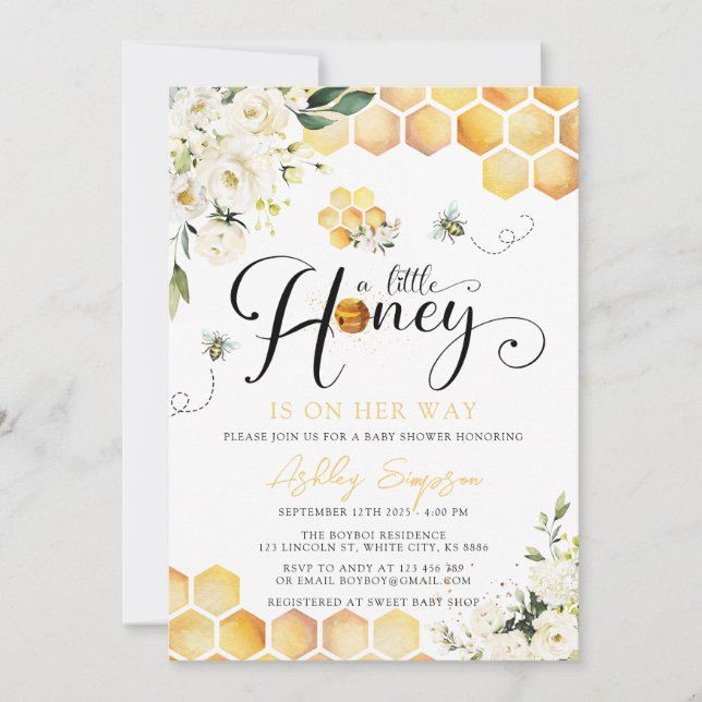 Invitación de Baby Shower a un poco de miel (Anverso)