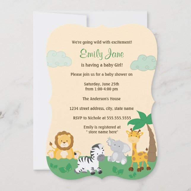 Invitación de Baby Shower a un Safari de la Selva (Anverso)