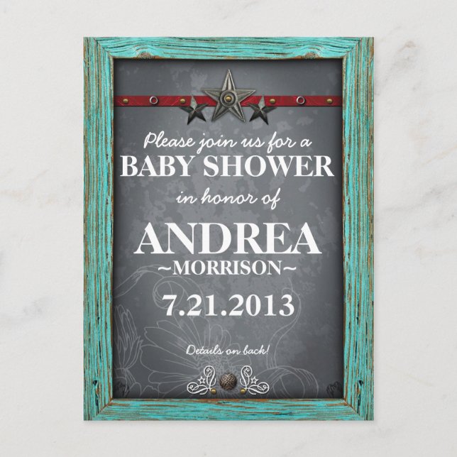 Invitación de Baby Shower a un tablero rústico (Anverso)