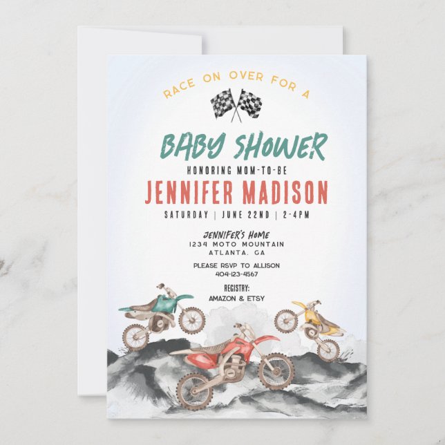 Invitación de Baby Shower a una carrera de ciclism (Anverso)