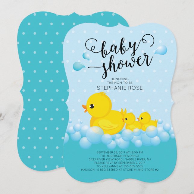Invitación de Baby Shower a una mamá y dos patos g (Anverso / Reverso)