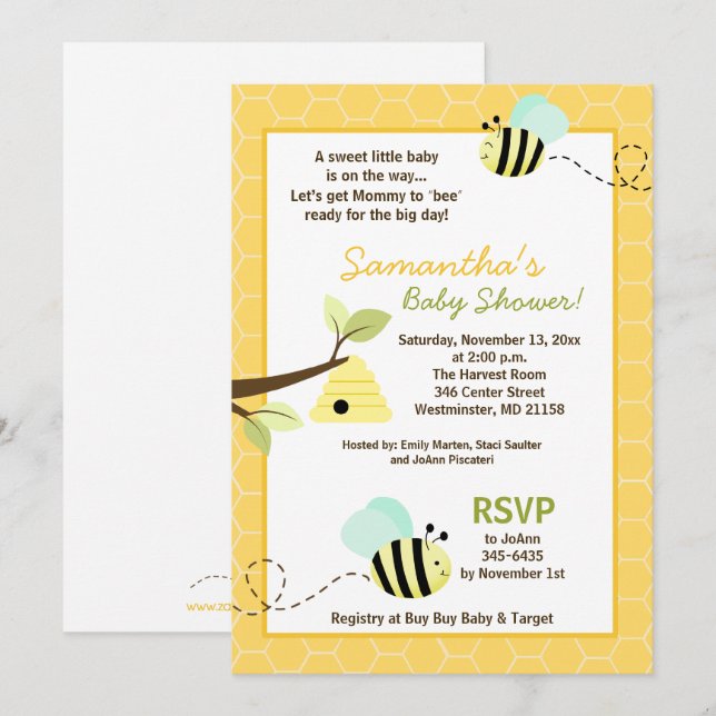 Invitación de Baby Shower a una mami de crema dulc (Anverso / Reverso)