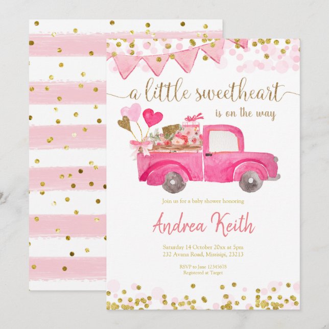 Invitación de Baby Shower a Valentine Truck Spreci (Anverso / Reverso)
