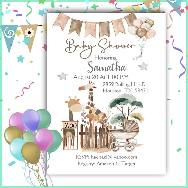 Invitación de Baby Shower a Watercolor Zoo Animals (Subido por el creador)