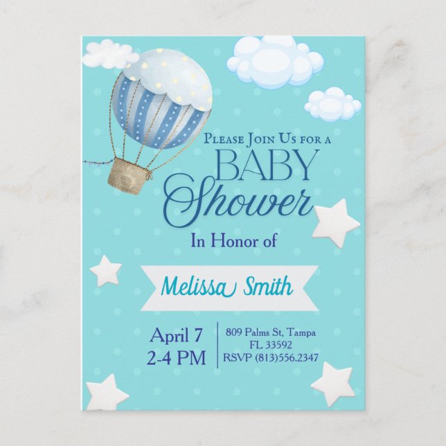 Invitación de Baby Shower a Whimsical Hot Air Ball (Anverso)