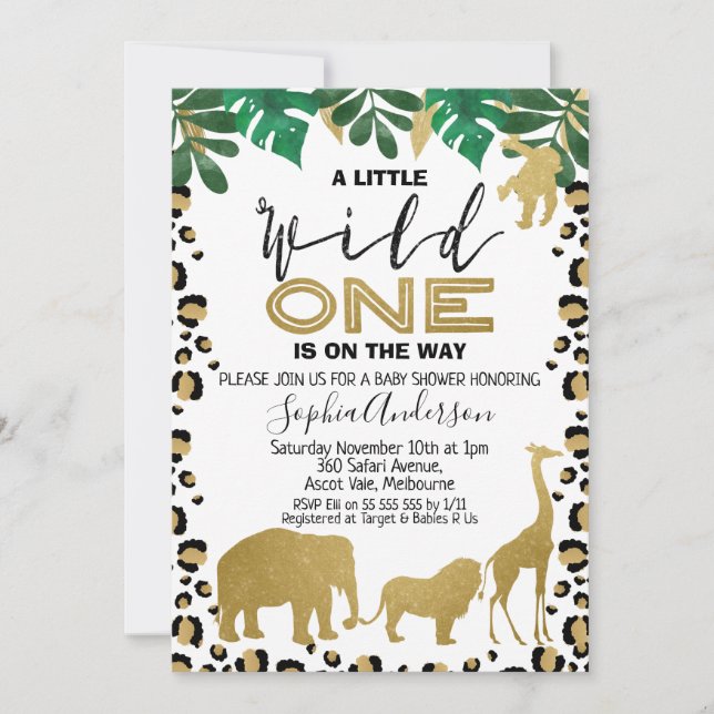 Invitación de Baby Shower a Wild One Leopard Skin (Anverso)