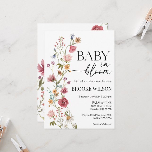 Invitación de Baby Shower a Wildflower Boho (Anverso/Reverso In Situ)