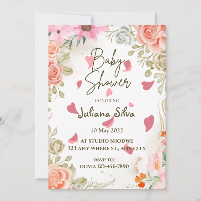 Invitación de Baby Shower a Wildflower Boho (Anverso)