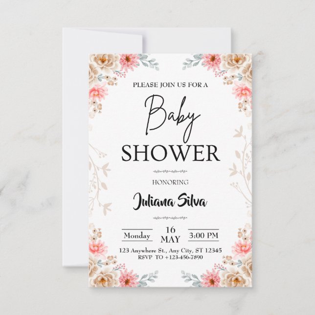 Invitación de Baby Shower a Wildflower Boho (Anverso)
