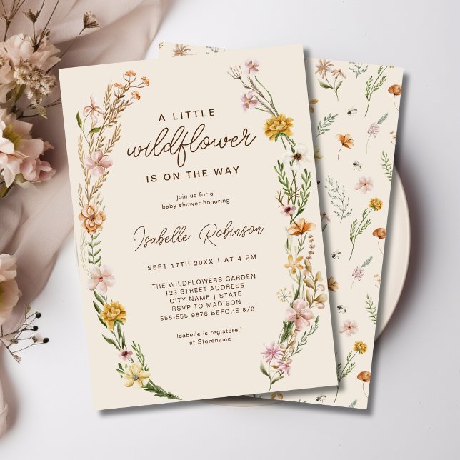 Invitación de Baby Shower a Wildflower Boho (Wildflower Boho Baby Shower Invitation)